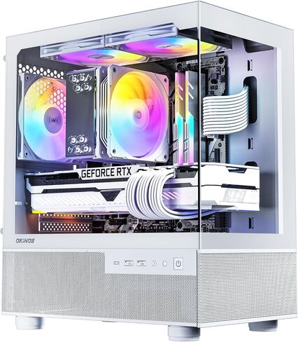 Okinos Aqua 3, Micro ATX Case, MATX PC Case with 3 X 120mm 3-Pin ARGB Fan Pre-Installed, Panoramic View Tempered Glass Front & Side Panel, with Type C Port, Black in Saudi Arabia