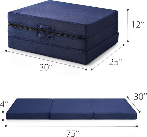 Jamdok Sleeping Mats for Adults,Memory Foam Trifold Mattress | Breathable Folding Pad,Machine Washable Mesh Cover,Cot Size Floor Guest Bed,Summer Camping in Saudi Arabia