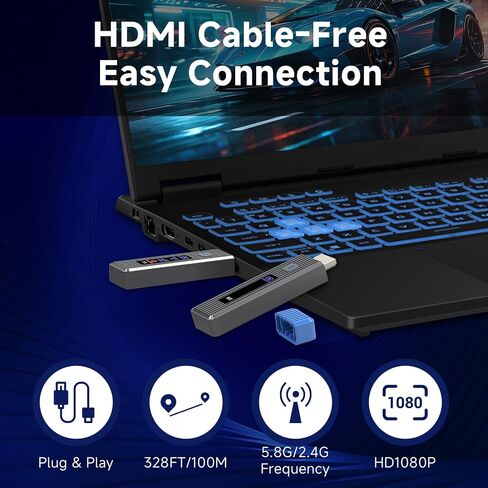 Wireless HDMI Transmitter and Receiver 328FT/100M, LED Screen Display, Dual-Band 2.4G+5.8G Plug & Play HDMI Extender Kit, 4K Decode 1080P Output for PC/Projector/TV Box/Monitor in Saudi Arabia