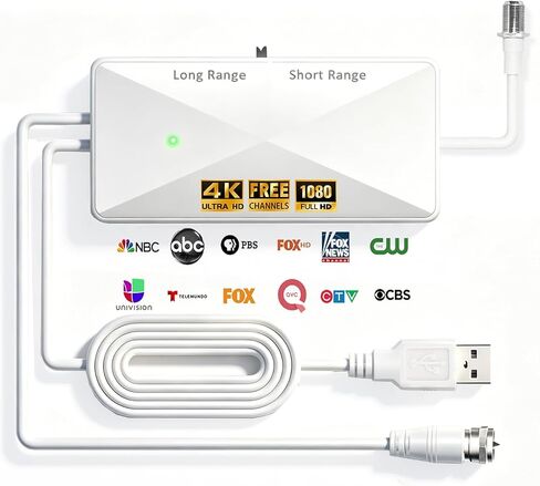 TV Antenna Amplifier, 25dB High Gain Powerful Antenna Booster，White | Digital Antennas Booster, Clear Up Pixelated Amplifier, Adjustable Reception Range, Suit for All TV Antennas in Saudi Arabia