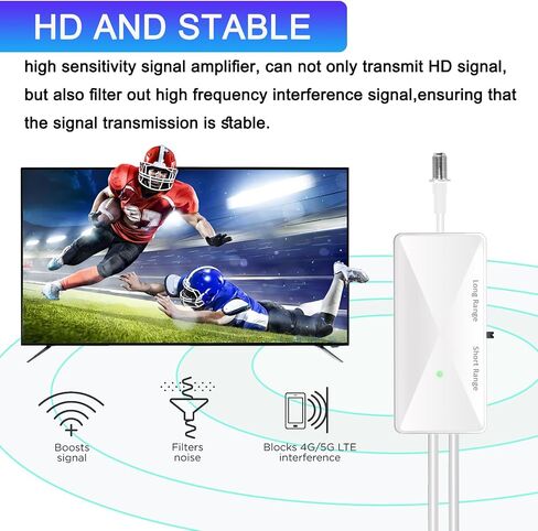 TV Antenna Amplifier, 25dB High Gain Powerful Antenna Booster，White | Digital Antennas Booster, Clear Up Pixelated Amplifier, Adjustable Reception Range, Suit for All TV Antennas in Saudi Arabia