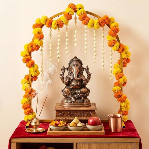 32"x23" Ganpati Decoration Metal Mandap Backdrop Stand for Tabletop Altars | Gold Arch Pooja Backdrop Frame for Indian Mandir Marigold Garland Ganesh Chaturthi Decoration in Saudi Arabia