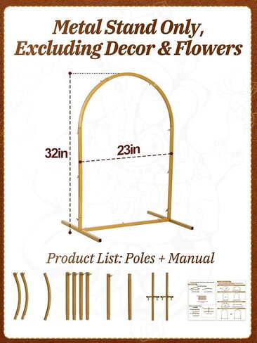 32"x23" Ganpati Decoration Metal Mandap Backdrop Stand for Tabletop Altars | Gold Arch Pooja Backdrop Frame for Indian Mandir Marigold Garland Ganesh Chaturthi Decoration in Saudi Arabia