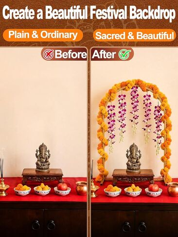 32"x23" Ganpati Decoration Metal Mandap Backdrop Stand for Tabletop Altars | Gold Arch Pooja Backdrop Frame for Indian Mandir Marigold Garland Ganesh Chaturthi Decoration in Saudi Arabia
