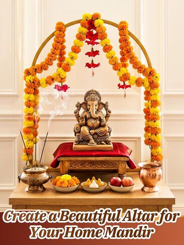 32"x23" Ganpati Decoration Metal Mandap Backdrop Stand for Tabletop Altars | Gold Arch Pooja Backdrop Frame for Indian Mandir Marigold Garland Ganesh Chaturthi Decoration in Saudi Arabia