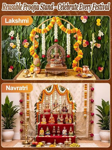 32"x23" Ganpati Decoration Metal Mandap Backdrop Stand for Tabletop Altars | Gold Arch Pooja Backdrop Frame for Indian Mandir Marigold Garland Ganesh Chaturthi Decoration in Saudi Arabia