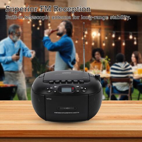 مجموعة مشغل أقراص مضغوطة وكاسيت محمولة مع بلوتوث، راديو FM، جهاز تحكم عن بعد، USB/AUX، تسجيل الشريط، تعمل ببطارية تيار متردد أو D، شاشة LCD - مثالية للمنزل وكبار السن والأطفال in Kuwait