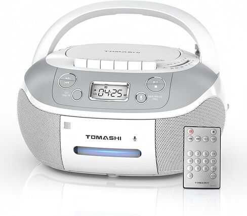 TOMASHI Portable CD Player Boombox with Cassette Player - AM FM Radio,Tape/CD Recording, USB/SD Inputs,Retro Stereo Sound,Dual AC/DC Power,Remote & Backlit LCD - for Home, Camping,Gifts (CD-860A) in Kuwait