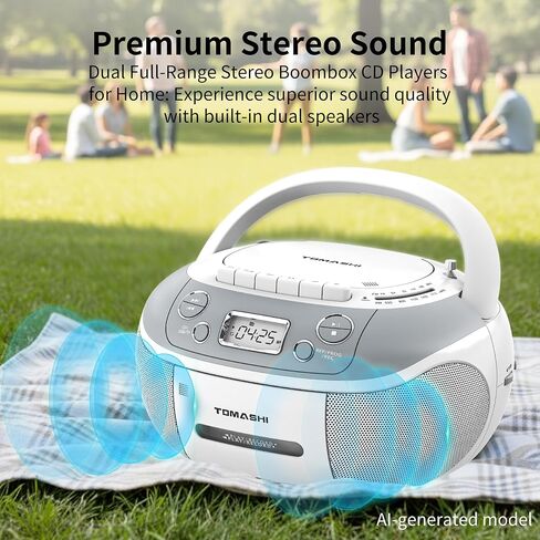 TOMASHI Portable CD Player Boombox with Cassette Player - AM FM Radio,Tape/CD Recording, USB/SD Inputs,Retro Stereo Sound,Dual AC/DC Power,Remote & Backlit LCD - for Home, Camping,Gifts (CD-860A) in Kuwait