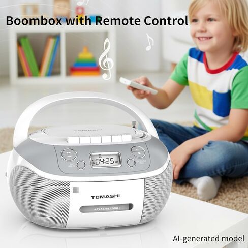 TOMASHI Portable CD Player Boombox with Cassette Player - AM FM Radio,Tape/CD Recording, USB/SD Inputs,Retro Stereo Sound,Dual AC/DC Power,Remote & Backlit LCD - for Home, Camping,Gifts (CD-860A) in Kuwait