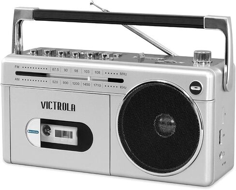 Victrola Mini Bluetooth Boombox with Cassette Player, Recorder and Am/FM Radio, Grey in Kuwait