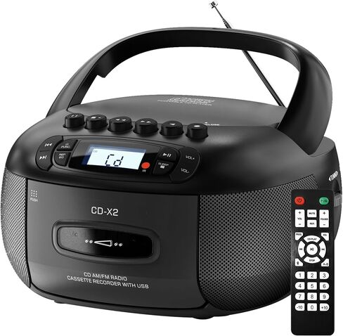 Kuephom Boombox CD Cassette Player Combo Bluetooth, Radios & Remote Control | AM/FM, AUX/USB MP3, Tape Recording/Sleep Timer/Earphone Jack, DC/AC Powered for Home, Outdoor, Red in Kuwait