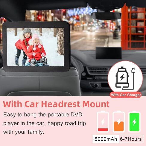 HotHat 16.5" Portable DVD Player, 6Hr Battery, Car Headrest Mount, Remote | 1280x800 HD 14.1"Swivel Screen, 5000mAh Battery, Supports CD/DVD/SD/USB, for Car & Home, Region Free in Saudi Arabia