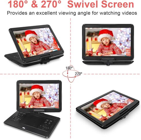 HotHat 16.5" Portable DVD Player, 6Hr Battery, Car Headrest Mount, Remote | 1280x800 HD 14.1"Swivel Screen, 5000mAh Battery, Supports CD/DVD/SD/USB, for Car & Home, Region Free in Saudi Arabia