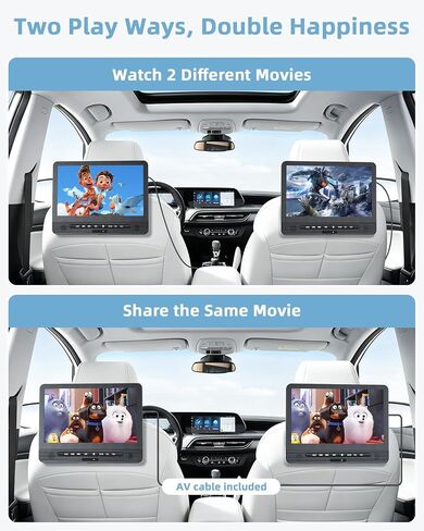 12.5" Dual Portable DVD Player for Car | Car Headrest DVD Player Play Same or Two Different Movies, Support USB/Sync TV, Region Free, Last Momory in Kuwait