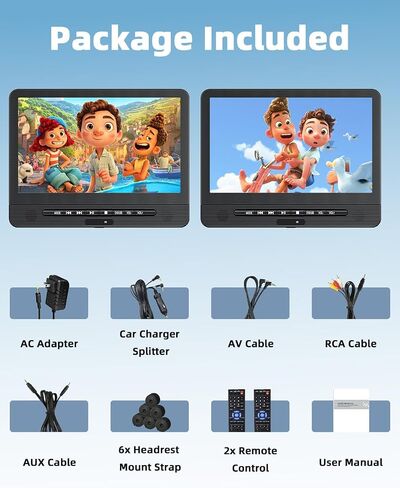 12.5" Dual Portable DVD Player for Car | Car Headrest DVD Player Play Same or Two Different Movies, Support USB/Sync TV, Region Free, Last Momory in Kuwait