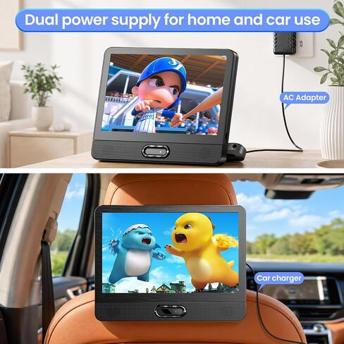Arafuna 12" HD IPS Display Portable DVD Player, Wireless Screen Mirroring | Car DVD Player with HDMI Input and AV Output, Dual Power with Car Charger, AC Adapter, Supports CD/DVD/USB in Kuwait