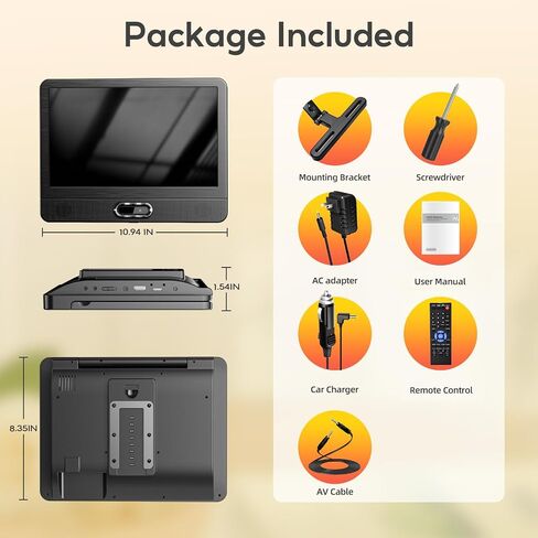 Arafuna 12" HD IPS Display Portable DVD Player, Wireless Screen Mirroring | Car DVD Player with HDMI Input and AV Output, Dual Power with Car Charger, AC Adapter, Supports CD/DVD/USB in Kuwait