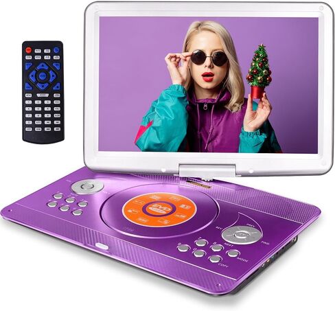 HotHat Portable DVD Player for Kids Road Trip, 14.1" Swivel Screen, 5000mAh | 6-Hour Playtime, Car Charger, Support USB/SD/TV Sync, Dual Speakers, Multi-Format, Blue in Saudi Arabia