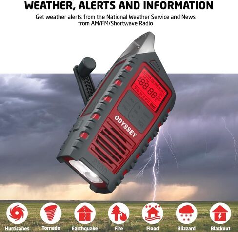 Eton Odyssey Hand Crank NOAA Weather Radio, All Band Emergency Radio, AM/FM Shortwave Storm Radio, Bluetooth, Phone Charger, RDS, Solar, Multi-Function Flashlight, Camping, Hiking in Saudi Arabia
