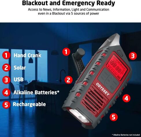 Eton Odyssey Hand Crank NOAA Weather Radio, All Band Emergency Radio, AM/FM Shortwave Storm Radio, Bluetooth, Phone Charger, RDS, Solar, Multi-Function Flashlight, Camping, Hiking in Saudi Arabia
