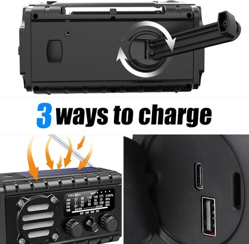 Emergency Radio Hand Crank Solar, AM/FM/SW NOAA Weather Radio Built-in 20000mah Large Battery Powered,Type-C Charger,Flashlight, Reading Light,SOS, Compact & Portable for Camping/Emergencies in Kuwait
