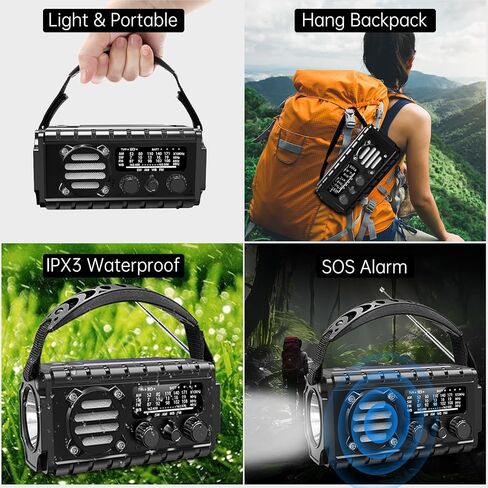 Emergency Radio Hand Crank Solar, AM/FM/SW NOAA Weather Radio Built-in 20000mah Large Battery Powered,Type-C Charger,Flashlight, Reading Light,SOS, Compact & Portable for Camping/Emergencies in Kuwait