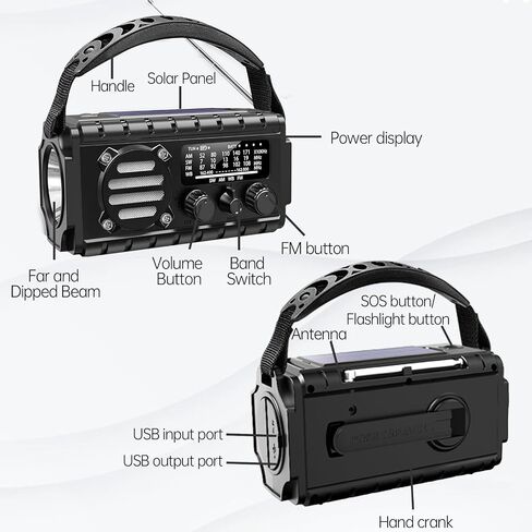 Emergency Radio Hand Crank Solar, AM/FM/SW NOAA Weather Radio Built-in 20000mah Large Battery Powered,Type-C Charger,Flashlight, Reading Light,SOS, Compact & Portable for Camping/Emergencies in Kuwait