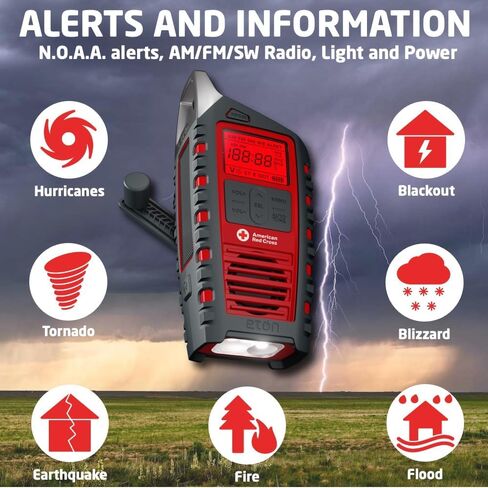 Eton Odyssey Multi-Powered All-Band Bluetooth Emergency Radio with RDS, Red in Saudi Arabia