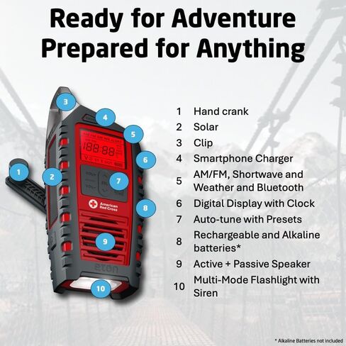 Eton Odyssey Multi-Powered All-Band Bluetooth Emergency Radio with RDS, Red in Saudi Arabia