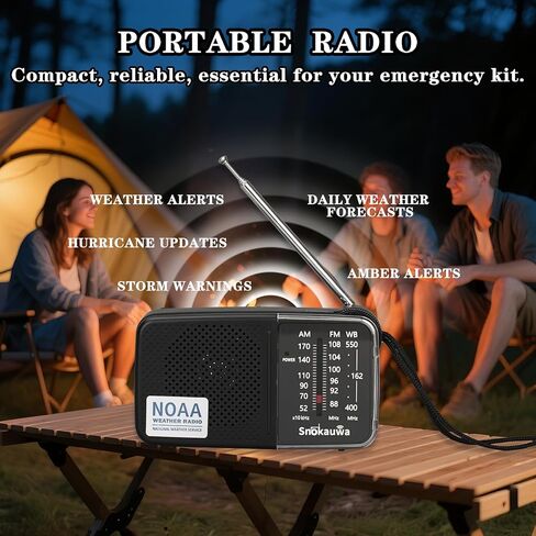 Portable AM FM Transistor Radio Battery Operated, NOAA Weather Radio with Loud Speaker, Headphone Jack, 2 AA Batteries, Excellent Reception, for Everyday Carry Essential, Travel, Storms in Saudi Arabia