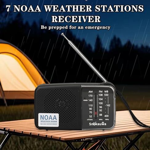 Portable AM FM Transistor Radio Battery Operated, NOAA Weather Radio with Loud Speaker, Headphone Jack, 2 AA Batteries, Excellent Reception, for Everyday Carry Essential, Travel, Storms in Saudi Arabia