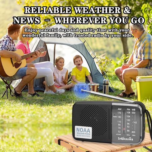 Portable AM FM Transistor Radio Battery Operated, NOAA Weather Radio with Loud Speaker, Headphone Jack, 2 AA Batteries, Excellent Reception, for Everyday Carry Essential, Travel, Storms in Saudi Arabia