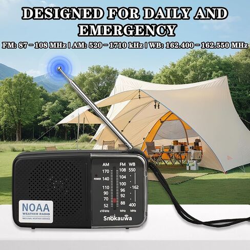 Portable AM FM Transistor Radio Battery Operated, NOAA Weather Radio with Loud Speaker, Headphone Jack, 2 AA Batteries, Excellent Reception, for Everyday Carry Essential, Travel, Storms in Saudi Arabia