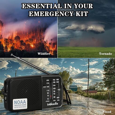 Portable AM FM Transistor Radio Battery Operated, NOAA Weather Radio with Loud Speaker, Headphone Jack, 2 AA Batteries, Excellent Reception, for Everyday Carry Essential, Travel, Storms in Saudi Arabia