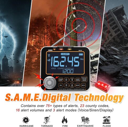 NOAA Weather Alert Radio for Home - S.A.M.E. Localized Programming | 23 Country Codes & 75+ Emergency Alerts NOAA Weather Radio with Battery Backup External Antenna and Warning Light for Home in Saudi Arabia