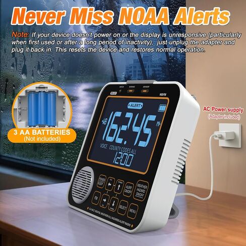 NOAA Weather Alert Radio for Home - S.A.M.E. Localized Programming | 23 Country Codes & 75+ Emergency Alerts NOAA Weather Radio with Battery Backup External Antenna and Warning Light for Home in Saudi Arabia