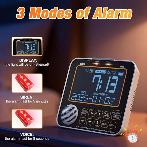NOAA Weather Alert Radio for Home - S.A.M.E. Localized Programming | 23 Country Codes & 75+ Emergency Alerts NOAA Weather Radio with Battery Backup External Antenna and Warning Light for Home in Saudi Arabia