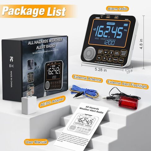 NOAA Weather Alert Radio for Home - S.A.M.E. Localized Programming | 23 Country Codes & 75+ Emergency Alerts NOAA Weather Radio with Battery Backup External Antenna and Warning Light for Home in Saudi Arabia