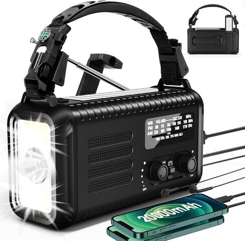 Hand Crank Emergency Radio, NOAA Weather Radio with AM/FM & Solar Radio | 20000MAH Rechargeable Battery Powered, Cell Phone Charging, Flashlight, Reading Lamp ,Headphone Jack, SOS Alarm, in Kuwait