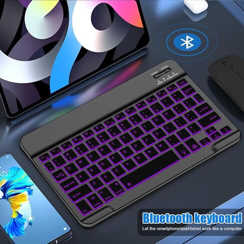 Backlit Bluetooth keyboard for Phone, Tablet, iPad Air, Pro, Mini, A16, M2, M3, Galaxy, ChromeBook, MackBook, Wireless Travel Keyboard for Computers - Rechargable, Lightweight, Slim, Easy to Carry in Saudi Arabia