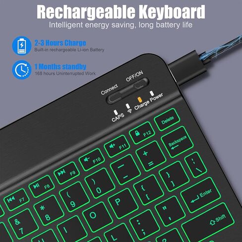 Backlit Bluetooth keyboard for Phone, Tablet, iPad Air, Pro, Mini, A16, M2, M3, Galaxy, ChromeBook, MackBook, Wireless Travel Keyboard for Computers - Rechargable, Lightweight, Slim, Easy to Carry in Saudi Arabia