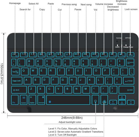 Backlit Bluetooth keyboard for Phone, Tablet, iPad Air, Pro, Mini, A16, M2, M3, Galaxy, ChromeBook, MackBook, Wireless Travel Keyboard for Computers - Rechargable, Lightweight, Slim, Easy to Carry in Saudi Arabia