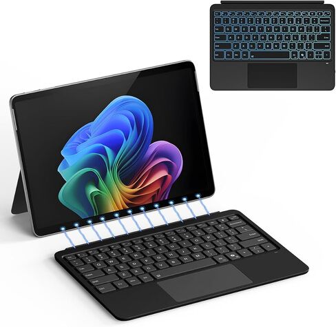 for Microsoft Surface Pro 12 inch Keyboard (2025 Model), Bluetooth Wireless Magnetic Type Cover with 7-Color Backlit & Multi-Touch Touchpad, Ultra-Slim Rechargeable, Black in Saudi Arabia