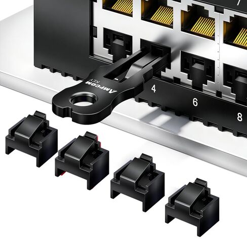 AMPCOM RJ45 Port Lock 100-Pack 3-Point Tamper-Proof Blocker w/ 2 Keys Black | 3-contact Pull-release Grip, Impact-resistant Body, Key-required Removal, Block Data Leakage Physically, Dust Proof Plug in Saudi Arabia
