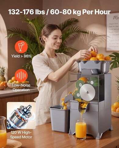 VEVOR Commercial Orange Juicer Machine, Slow Masticating Juicer Extractor, 100W Electric Orange Juice Squeezer, Lemon Citrus Pomegranates Extractor, with Peel Collecting Bucket and PC Cover in Saudi Arabia
