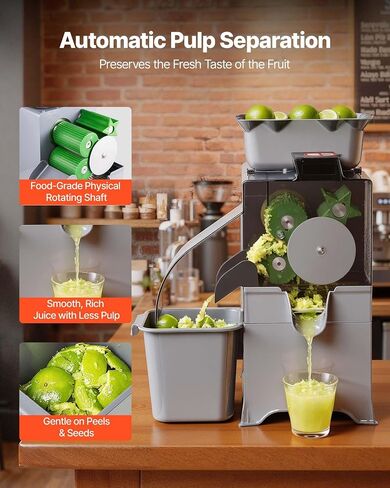 VEVOR Commercial Orange Juicer Machine, Slow Masticating Juicer Extractor, 100W Electric Orange Juice Squeezer, Lemon Citrus Pomegranates Extractor, with Peel Collecting Bucket and PC Cover in Saudi Arabia