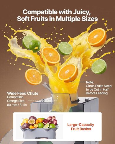 VEVOR Commercial Orange Juicer Machine, Slow Masticating Juicer Extractor, 100W Electric Orange Juice Squeezer, Lemon Citrus Pomegranates Extractor, with Peel Collecting Bucket and PC Cover in Saudi Arabia