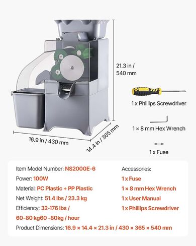 VEVOR Commercial Orange Juicer Machine, Slow Masticating Juicer Extractor, 100W Electric Orange Juice Squeezer, Lemon Citrus Pomegranates Extractor, with Peel Collecting Bucket and PC Cover in Saudi Arabia