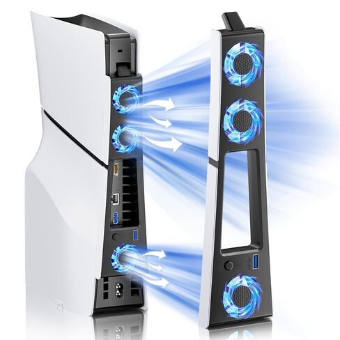 BRHE PS5 Slim Cooling Fan,Quiet Cooling System for PS5 Slim | with 3 Fans/USB 3.0 Port,PS5 Slim Cooler Accessories with LED Light，Not for PS5 2020 and PS5 Pro in Saudi Arabia